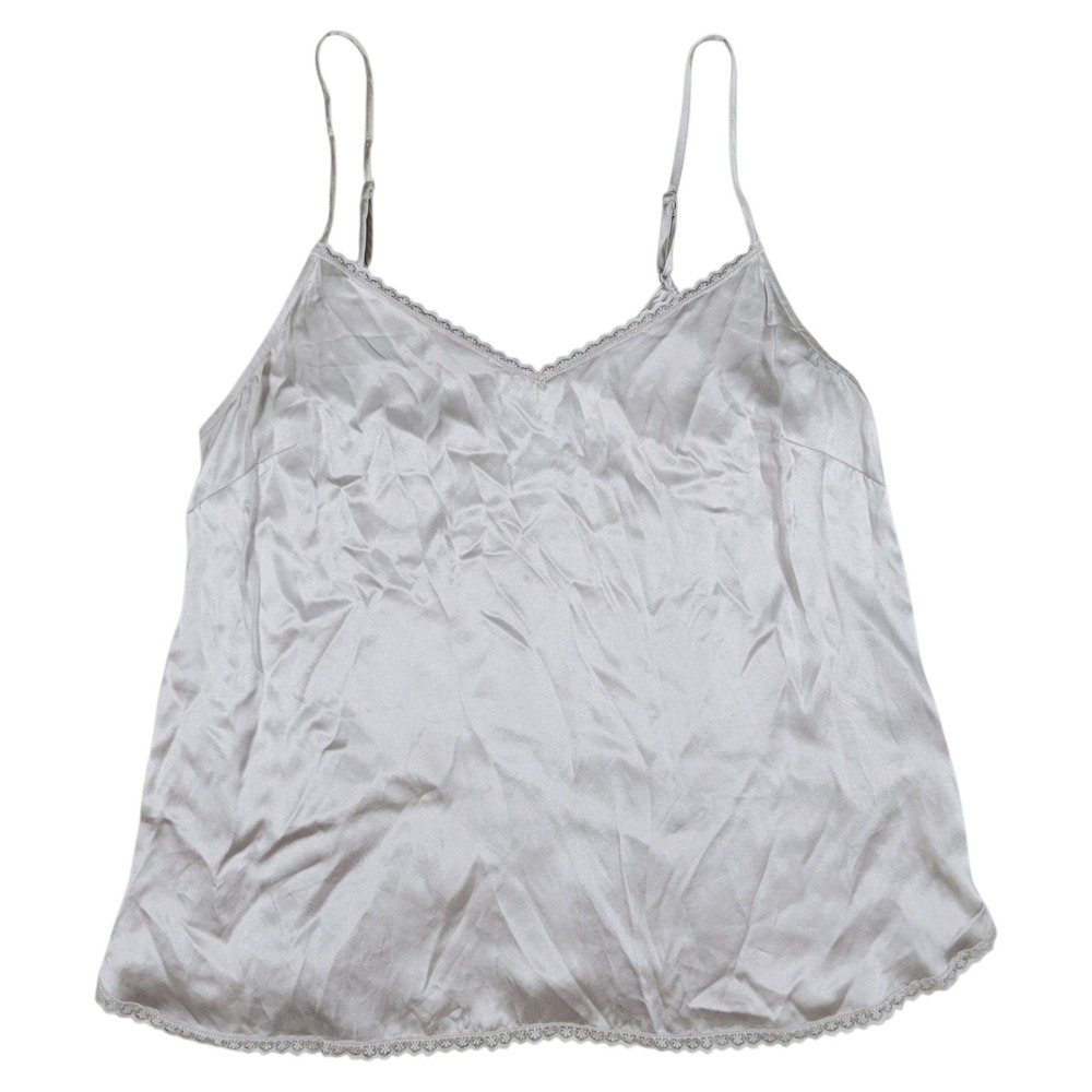 By Anthropologie Lace Trim Silk Cami Womens L Beige Satin Strappy Camisole Tank